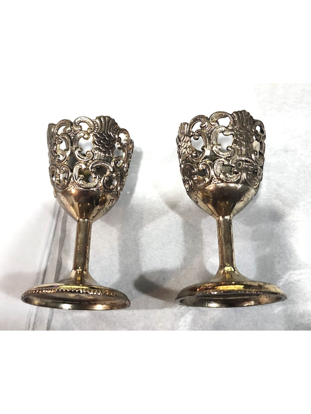 Vintage Silver Plate Pierced Filigree Tulip Cordial Cup Holders Lot of 2